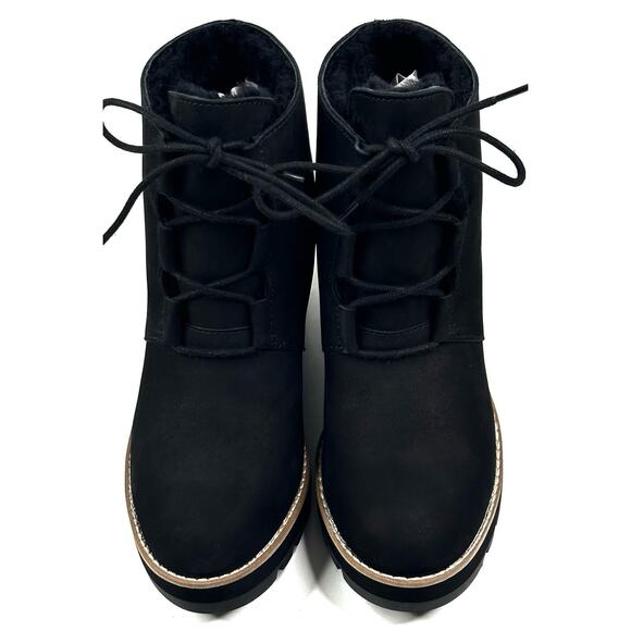 Eileen Fisher Alpine Black Nubuck Wedge Bootie Womens 8 Real Shearling New $275 - Picture 2 of 11